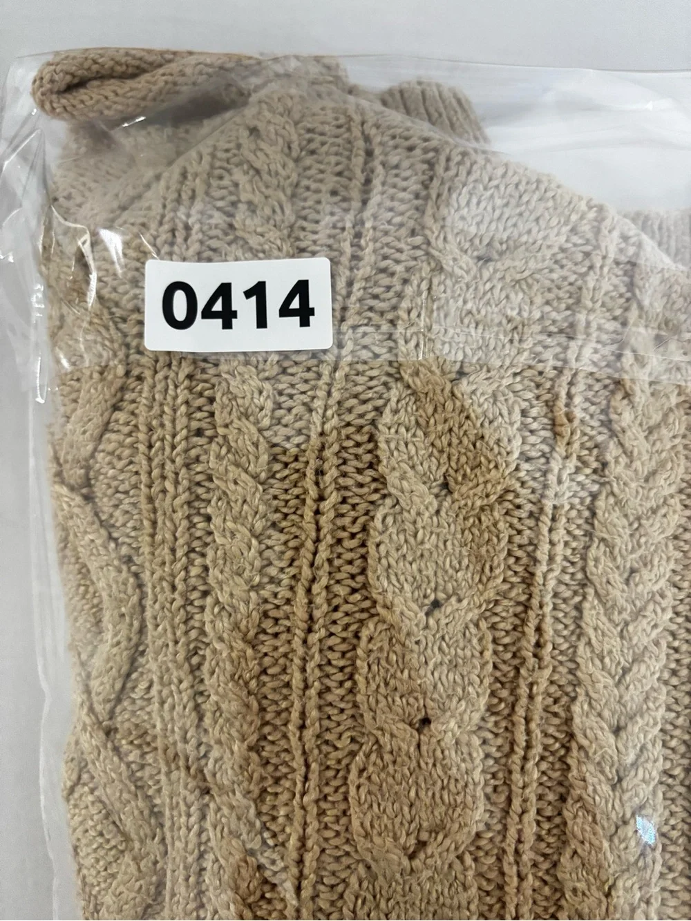 J.Crew Cable Knit Rolled Neck Sweater Large Tan Cotton Blend Fisherman Knit